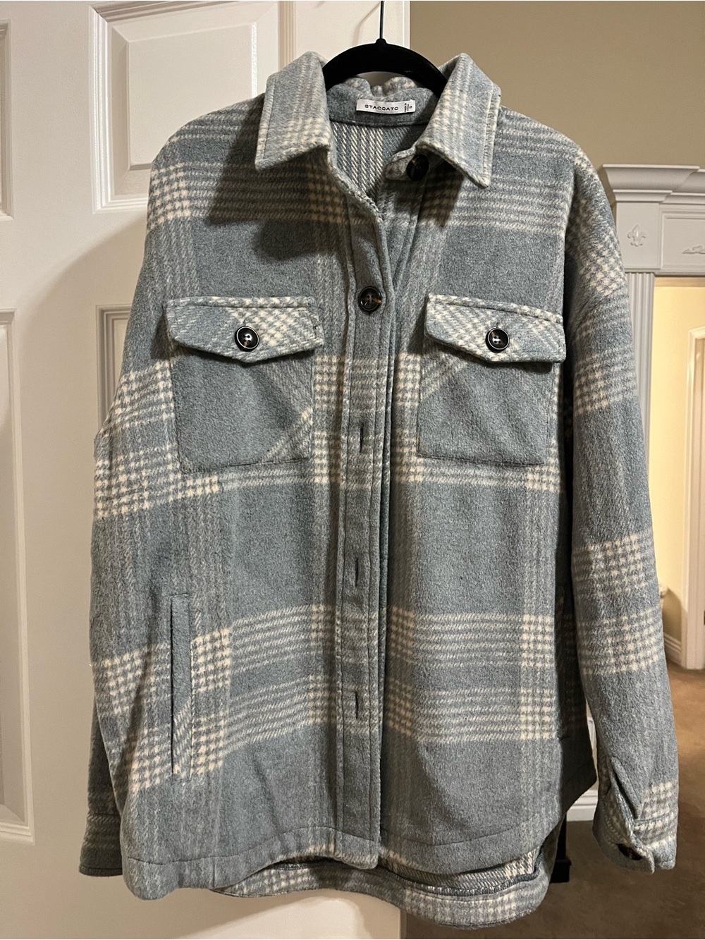 Staccato Blue & Cream Plaid Jacket Shacket with Pockets